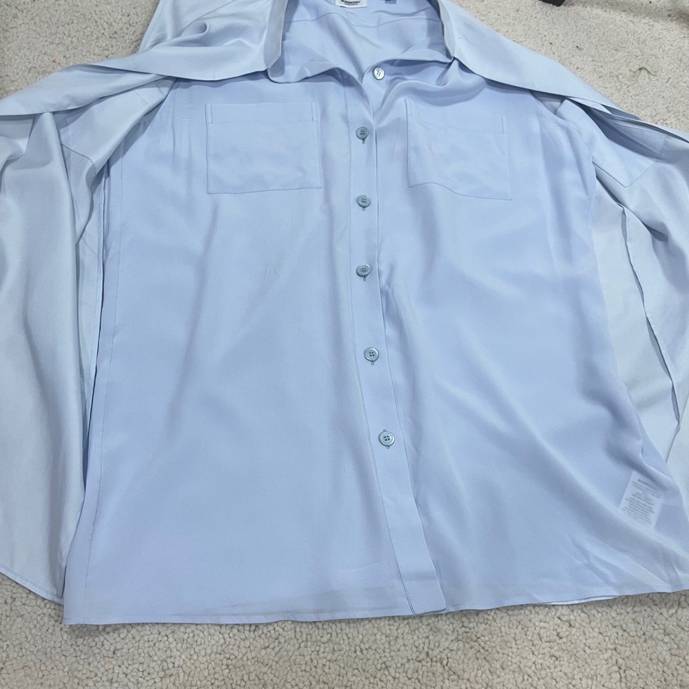 Burberry‎ London Light Blue Crepe Sleeveless Kimono Style shirt vest 100% Silk - Picture 8 of 11